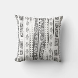 Mudcloth Tribal Pattern White en Black Kussen