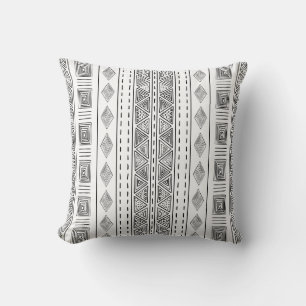 Mudcloth Tribal Pattern White en Black Kussen