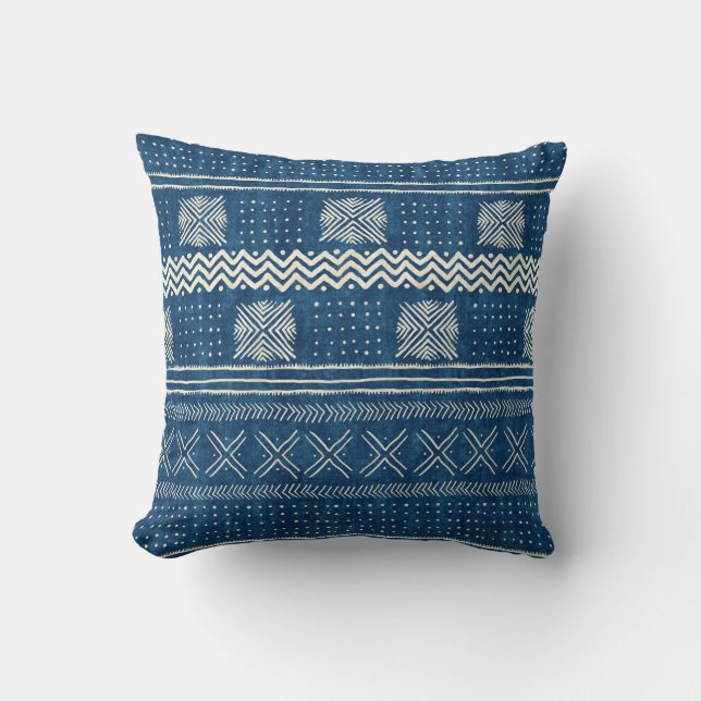 Muddoek Geometrische band Blauwgroen Blauw Kussen (Voorkant)