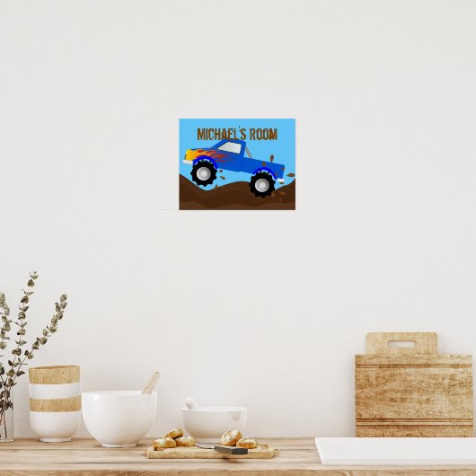 Muddy Blue Monster Truck Personaliseerd Poster (Keuken)