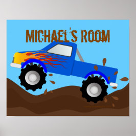 Muddy Blue Monster Truck Personaliseerd Poster