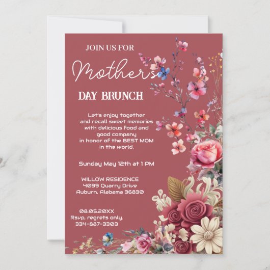 Muddy Maroon Moderne Typografie Moederdag Kaart (Voorkant)