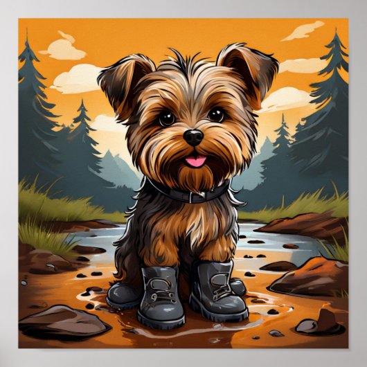 Muddy Paws, Happy Heart: Yorkie in Boots Wall Art Poster (Voorkant)
