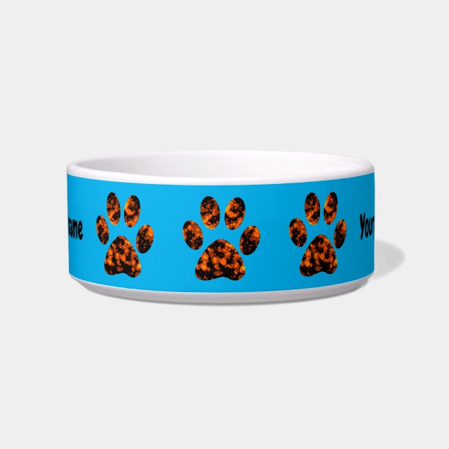 Muddy Paws on Sky Blue Ceramic Pet Bowl Voerbakje (Voorkant)