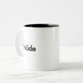 Müde – Minimalist German Word Funny Coffee Mug Tweekleurige Koffiemok (Voorkant links)