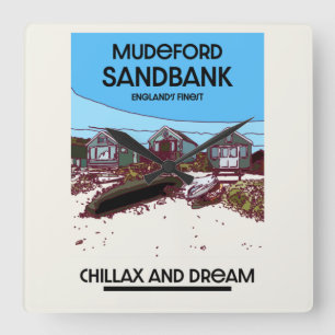 Mudeford Sandbank English Beach Art Vierkante Klok