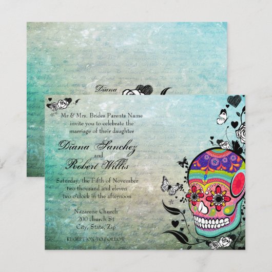 Muerte Dag van de dode Calaveras Suikerschedel Kaart (Voorkant / Achterkant)