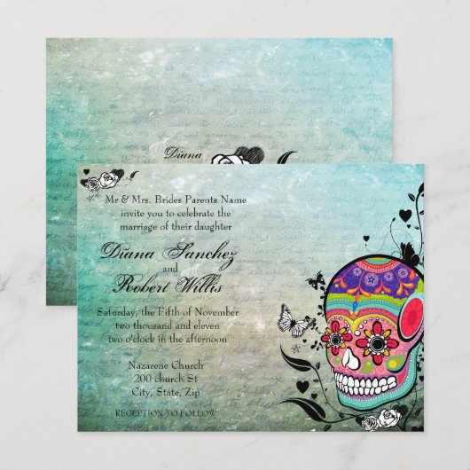 Muerte Dag van de dode Calaveras Suikerschedel Kaart (Voorkant / Achterkant)