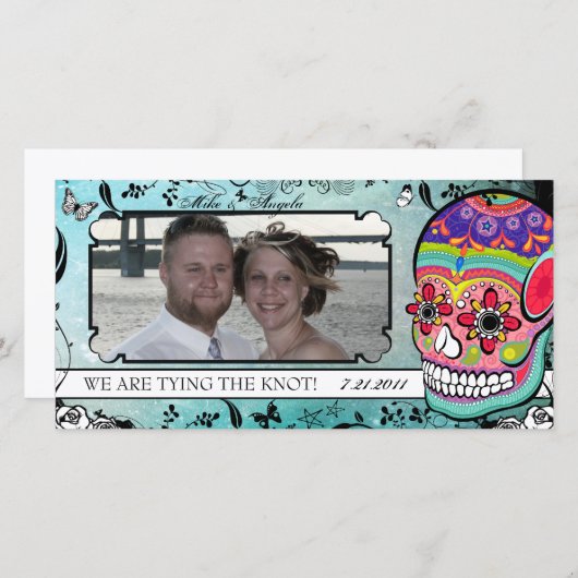 Muerte Sugar Skull Calaveras Sla de datum op Save The Date (Voorkant / Achterkant)
