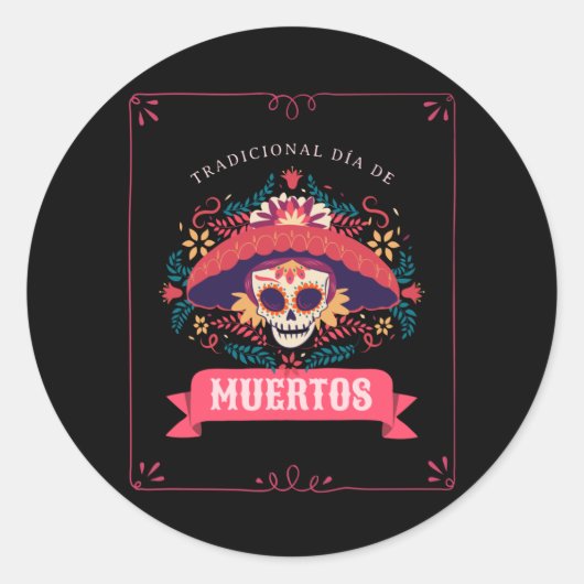 Muertos Skull Day of the Dead Ronde Sticker (Voorkant)