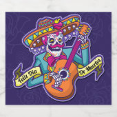 Muertos Sugar Skull Mexicaans Mariachi Gitaar Fies Bier Etiket (Enkel label)