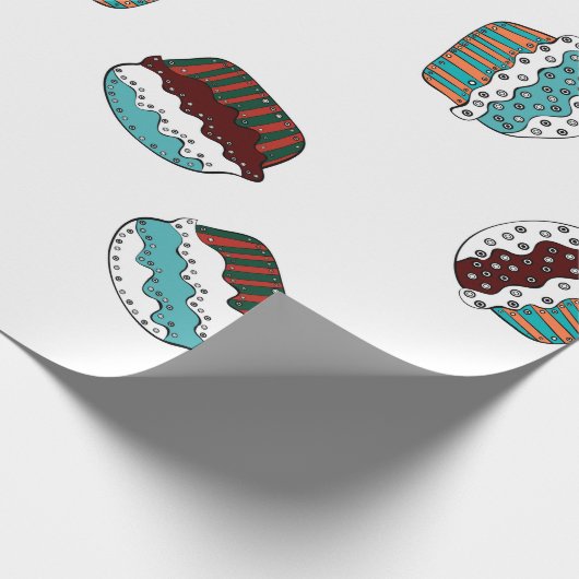 Muffin. Gelukkige verjaardagstaart achtergrond wit Cadeaupapier (Hoek)