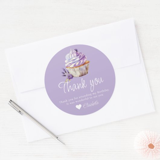 Muffin Paars Dank u Gepersonaliseerde verjaardag Ronde Sticker (Envelop)