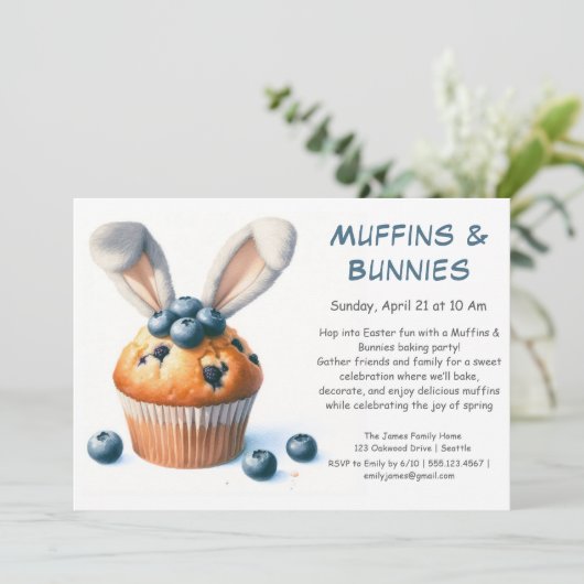 Muffins & Bunnies - Uitnodiging voor het paasbakfe (Staand voorkant)