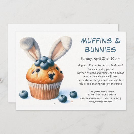 Muffins & Bunnies - Uitnodiging voor het paasbakfe (Voorkant / Achterkant)