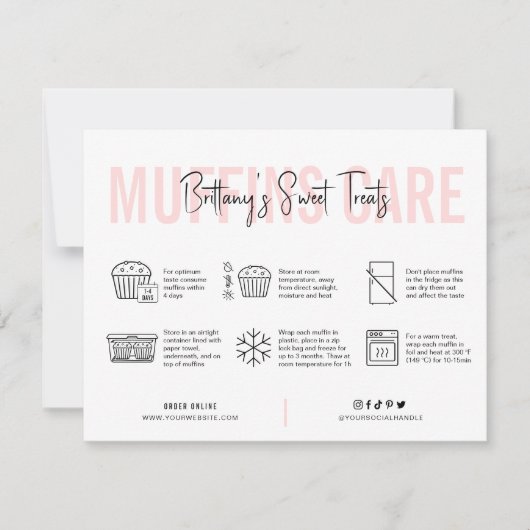 Muffins Care Instructions Guide Roze bakkerij Bedankkaart (Voorkant)