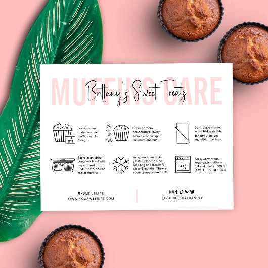 Muffins Care Instructions Guide Roze bakkerij Bedankkaart