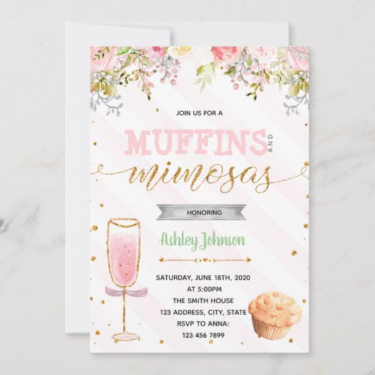 Muffins en Mimosas feestuitnodiging Kaart (Voorkant)