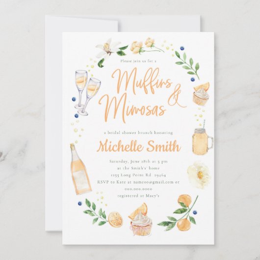Muffins en Mimosas Vrijgezellenfeest Brunch Party Kaart (Voorkant)
