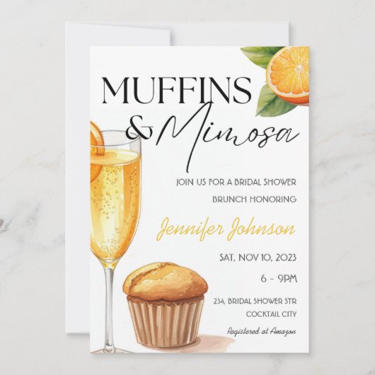 Muffins & Mimosa Sinaasappel Vrijgezellenfeest Bru Kaart (Voorkant)