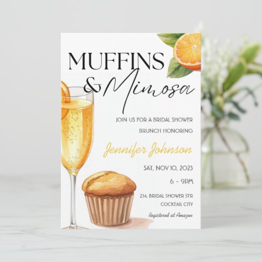 Muffins & Mimosa Sinaasappel Vrijgezellenfeest Bru Kaart (Staand voorkant)