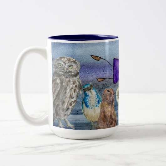 Mug#2 Joanna Flying over Animals Tweekleurige Koffiemok (Links)