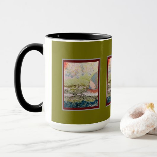 Mug - Art Deco Sailboat  Mok (Met donut)
