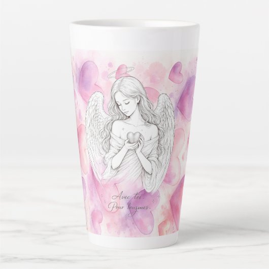 Mug avec ange et cœur – Cadeau amour éternel Latte Mok (Voorkant)