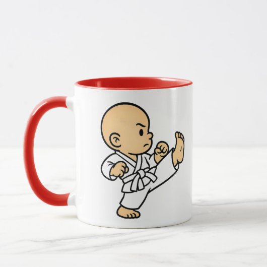 Mug baby karatéka in werking. mok (Links)