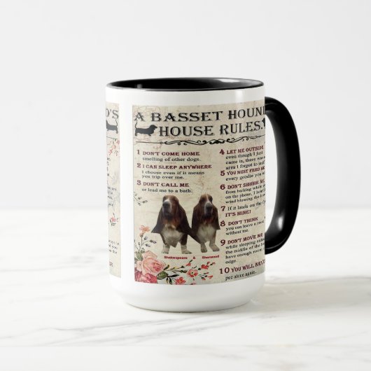 Mug Basset Hound House Rules Mok (Voorkant rechts)