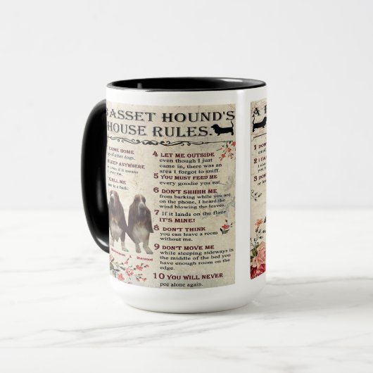 Mug Basset Hound House Rules Mok (Voorkant links)