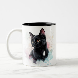 Mug black cat add own text tweekleurige koffiemok