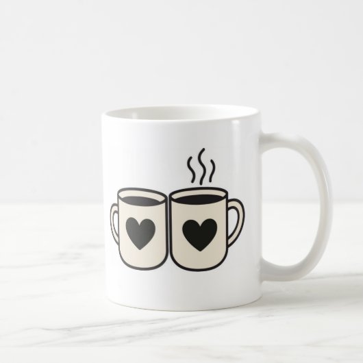 Mug Blanc Duo de Tasses Cœurs Noirs Illustration M Koffiemok (Rechts)