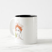 Mug cartoon van de vrouw "She World" Tweekleurige Koffiemok (Voorkant links)