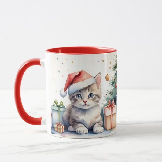 Mug Cat in Christmas mood. Mok (Links)