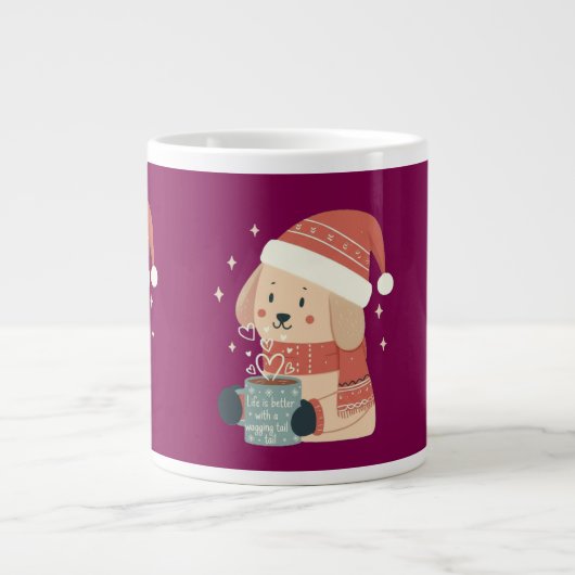 Mug Chien de Noël Bonnet Écharpe Pastel - Life is  Grote Koffiekop (Voorkant)