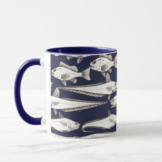 Mug Deep-Sea Fish Art blue Mok (Links)
