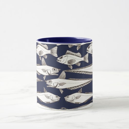 Mug Deep-Sea Fish Art blue Mok (Midden)
