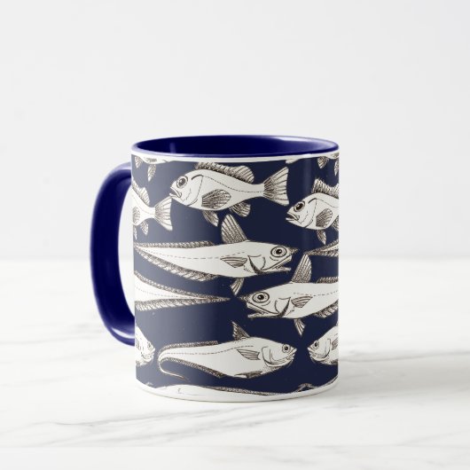 Mug Deep-Sea Fish Art blue Mok (Voorkant links)