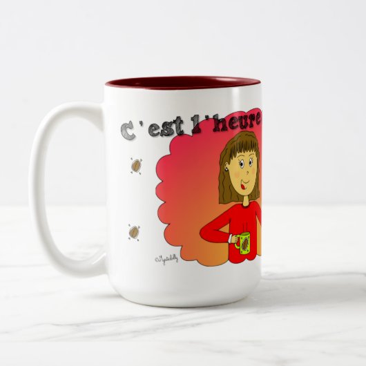 Mug "Dit is het uur van de koffie!" Tweekleurige Koffiemok (Links)