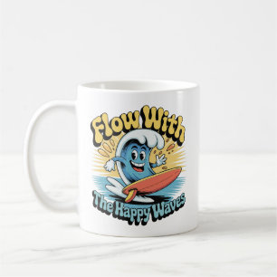 Mug 'Flow met de gelukkige golven' Retro Surf Koffiemok