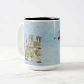 Mug: flying Joanna & Grace  (light blue sky) Tweekleurige Koffiemok (Voorkant links)
