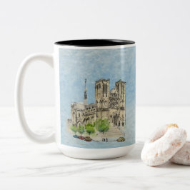 Mug: flying Joanna & Grace  (light blue sky) Tweekleurige Koffiemok