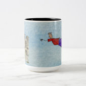 Mug: flying Joanna & Grace  (light blue sky) Tweekleurige Koffiemok (Center)