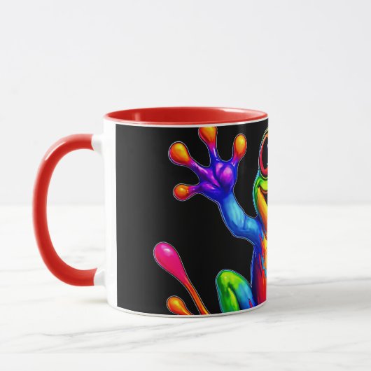 Mug fun en sprankelend, vrolijk gekleurde kikker. mok (Links)