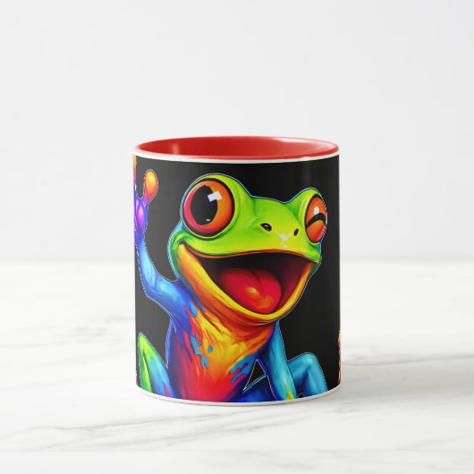 Mug fun en sprankelend, vrolijk gekleurde kikker. mok (Midden)