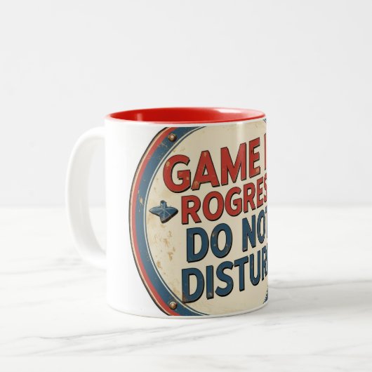 MUG "GAME IN ROGRESS - DO NOT DISTURB". TWEEKLEURIGE KOFFIEMOK (Voorkant links)