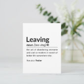 Mug grappige collega die weggaat briefkaart (Staand voorkant)