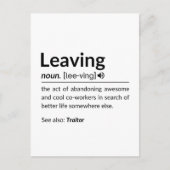 Mug grappige collega die weggaat briefkaart (Voorkant)