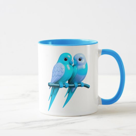 Mug koppel lichtblauwe vogels. mok (Rechts)
